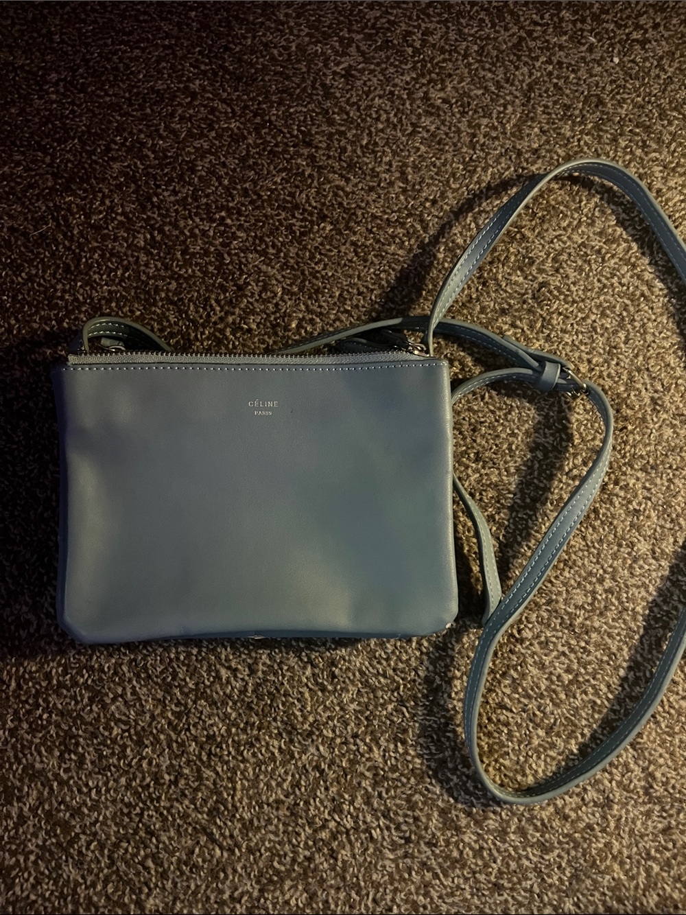 Celine Light Blue Leather Crossbody Trio Pouch